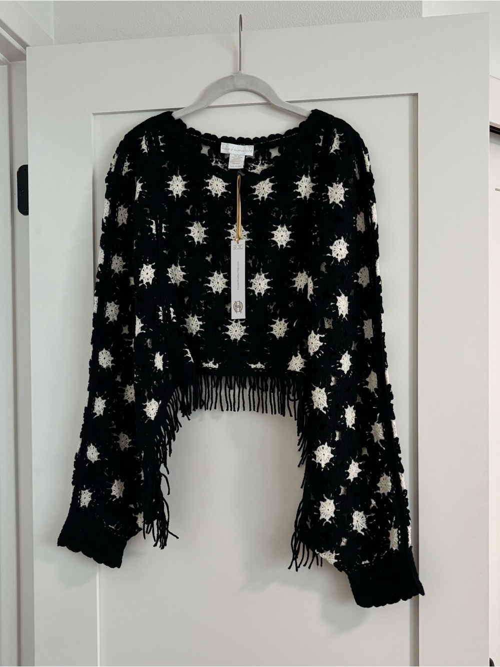 House of Harlow 1960 - Black & White Crochet Fringe Sweater